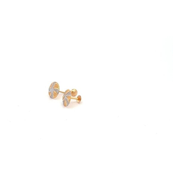 18K Gold Earrings Screw Type Two Tone Circle Round - Picture 1 of 5
